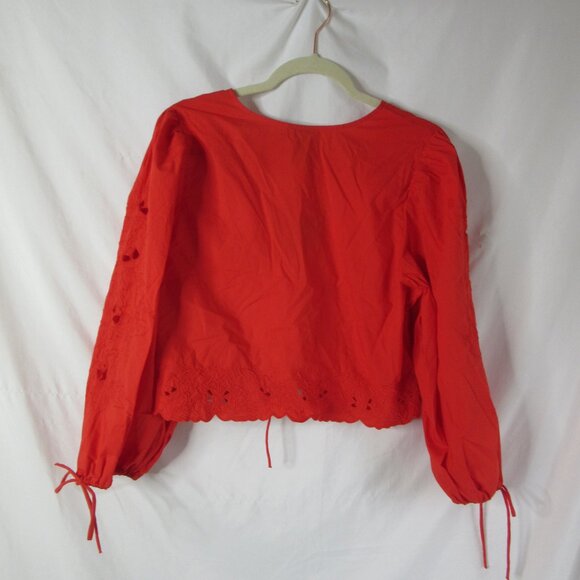 Future Collective Blouse Red Cotton Poplin Eyelet Long Sleeve Size Medium NWT - Picture 12 of 13